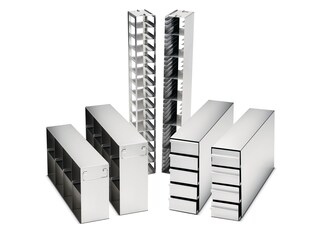 Eppendorf ULT Freezer racks for safe and comfortable sample storage at -80°C, drawer and side-access racks