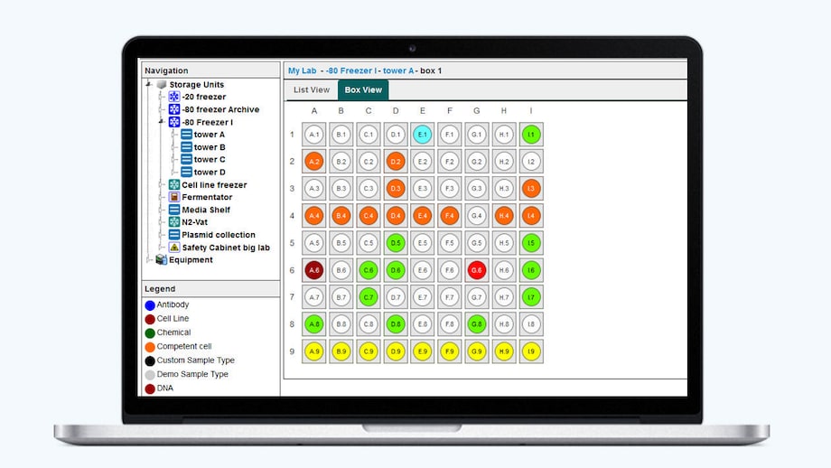 Eppendorf eLabInventory software interface on laptop computer