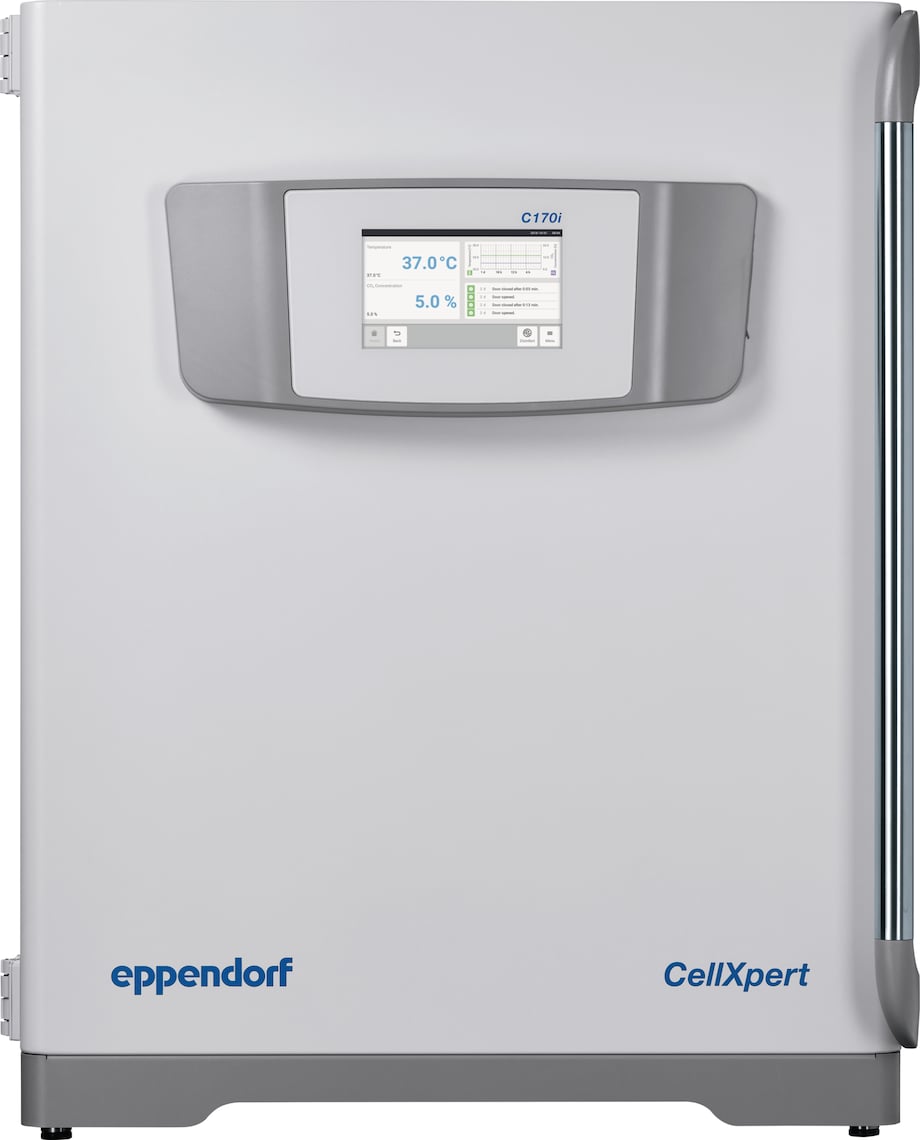 Diseño premiado Vista frontal del incubador de cultivos celulares CellXpert® con interfaz táctil