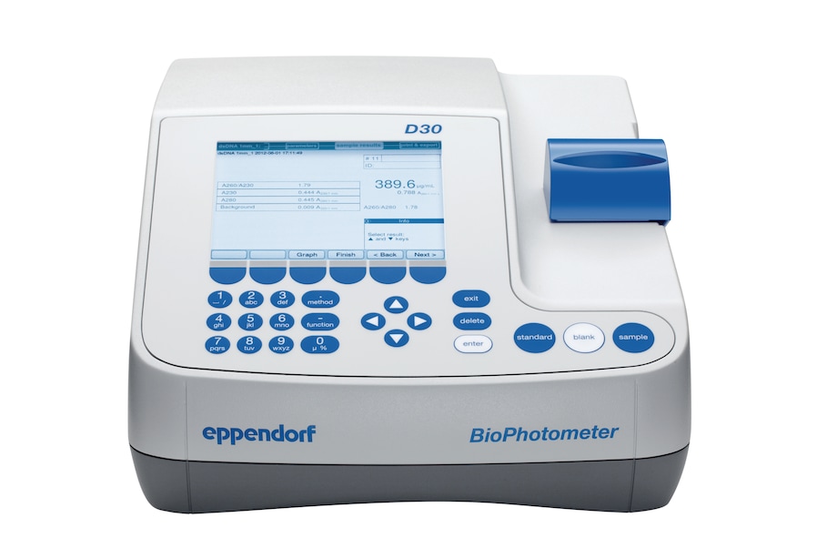 BioPhotometer D30 front view View from the front on Eppendorf BioPhotometer D30