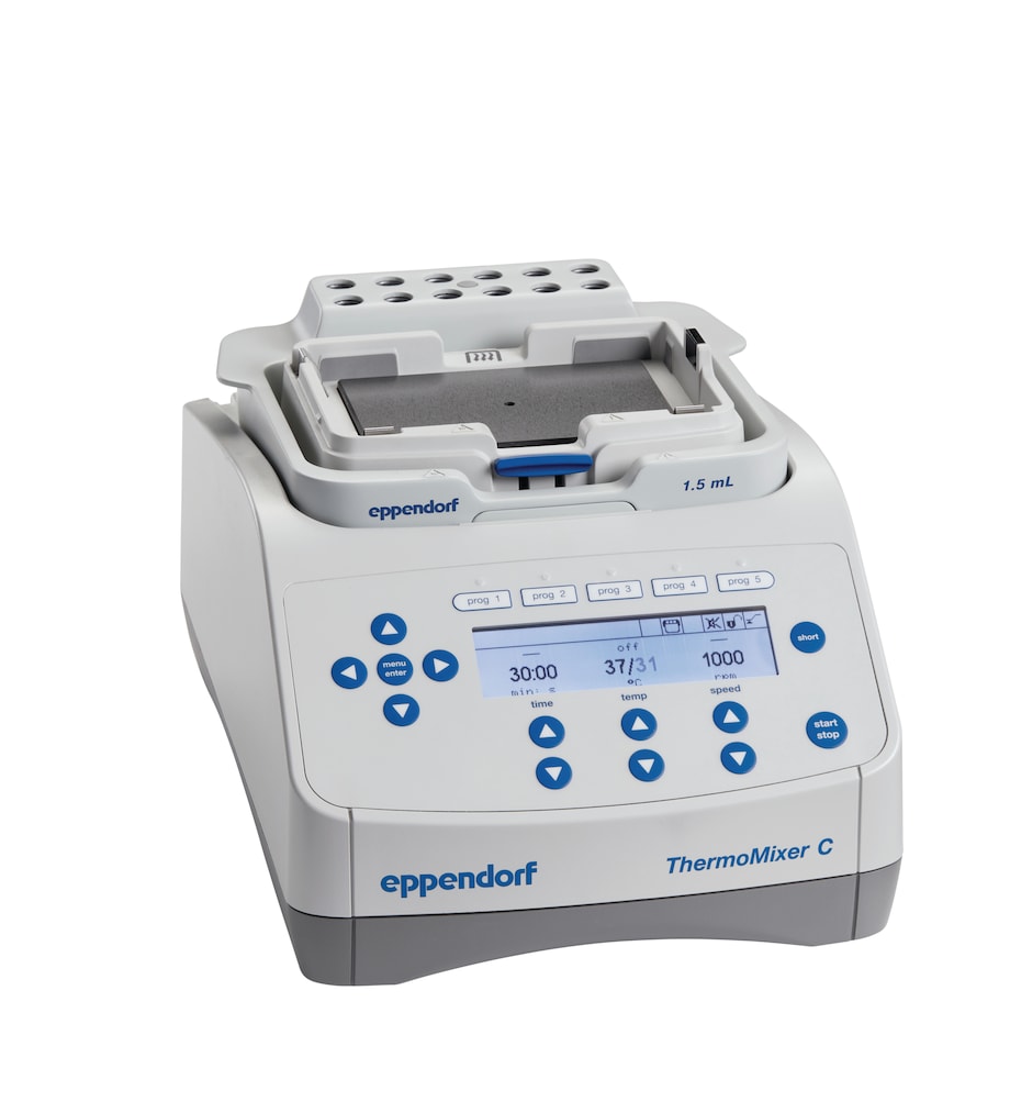 Ready for tubes and plate in parallel Eppendorf ThermoMixer C with SmartExtender and SmartBlock plates for temperature incubation of samples in the lab