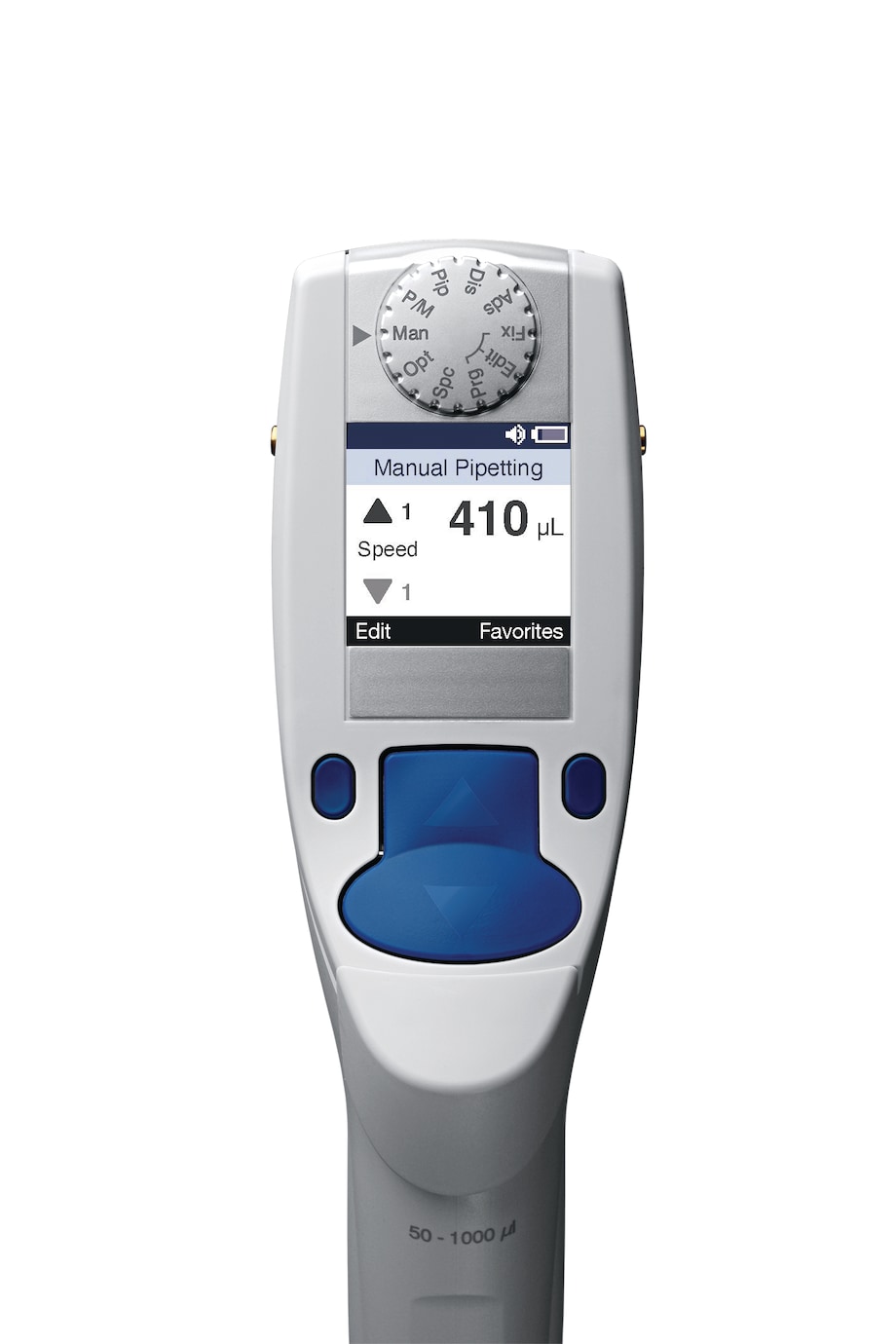 Indicador y pulsador basculante multifuncional de la pipeta electrónica Eppendorf Xplorer® plus Indicador y pulsador basculante multifuncional de la pipeta electrónica Eppendorf Xplorer® plus