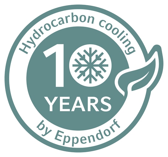 Logo describing the usage of hydrocarbon based cooling liquids in lab ULT freezers by Eppendorf