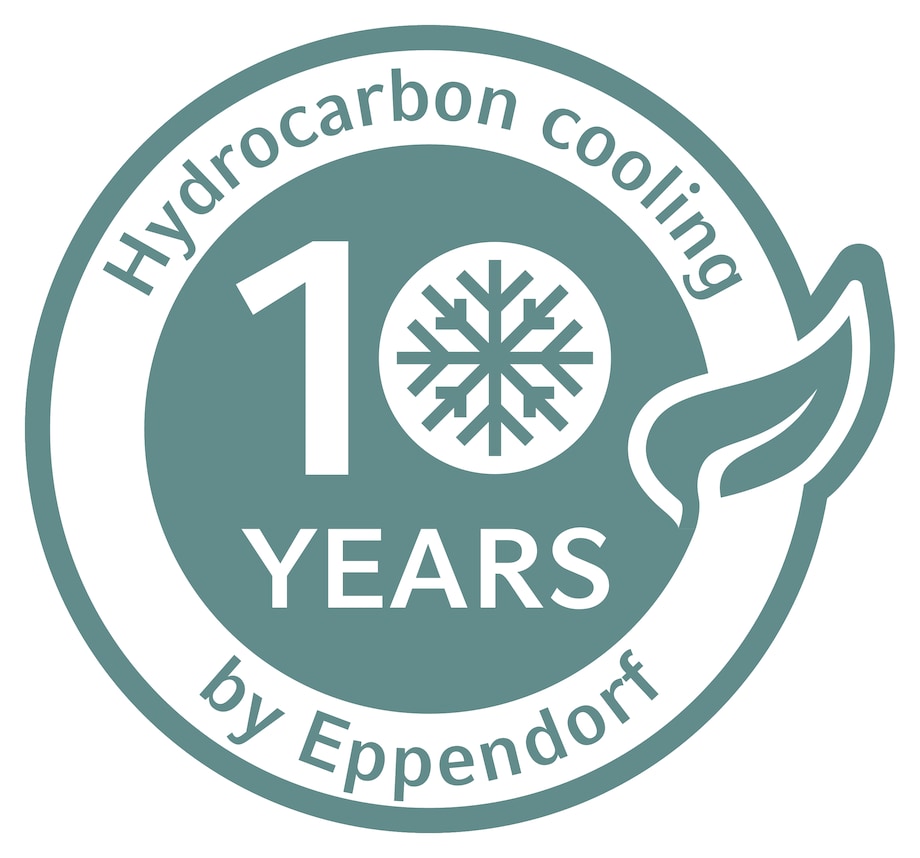 Logo describing the usage of hydrocarbon based cooling liquids in lab ULT freezers by Eppendorf