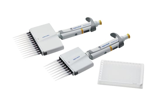 Eppendorf Research_REG_ plus multi-channel pipettes with 8 or 12 tip cones for PCR-strips and 96-well plates