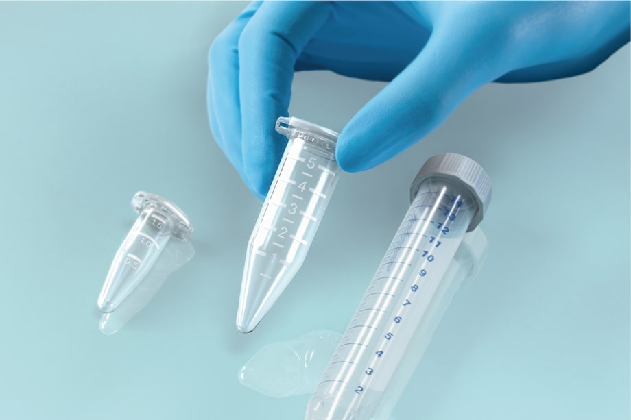 Eppendorf microtube® 5 mL next to 1.5 mL microtube and 15 mL conical tube Eppendorf microtube® 5 mL next to 1.5 mL microtube and 15 mL conical tube