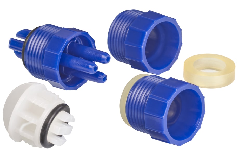 Group-Single-Use Head Plate Adaptors tri-port, compression fitting, septum, blind plug