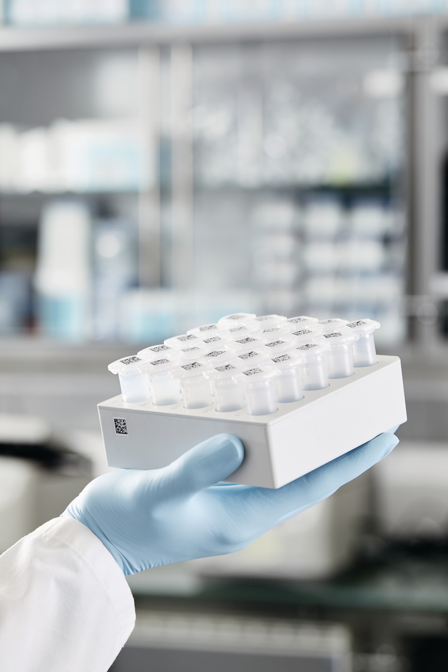 Eppendorf sample box with barcodes ULT Freezer storage box with barcoded 1.5 mL tubes in lab
