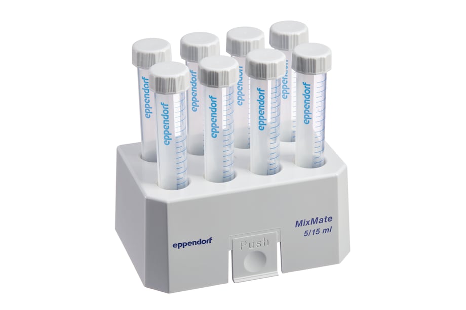 Eppendorf MixMate® - Tube holder for 5/ 15 mL vessels Eppendorf MixMate Tube Holder for 5/15 mL lab vessels, filled with 15 mL conical tubes