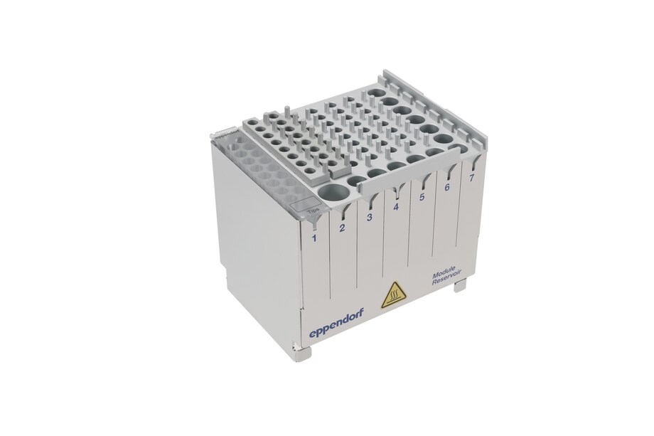 Reservoir-Rack-Module-PCR incl. Tip module, no background A flexible Reservoir Rack enables storage of tips together with consumables and reagents in epMotion liquid handling robots