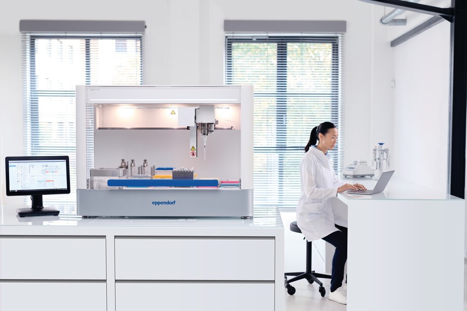 epMotion liquid handler with scientist working