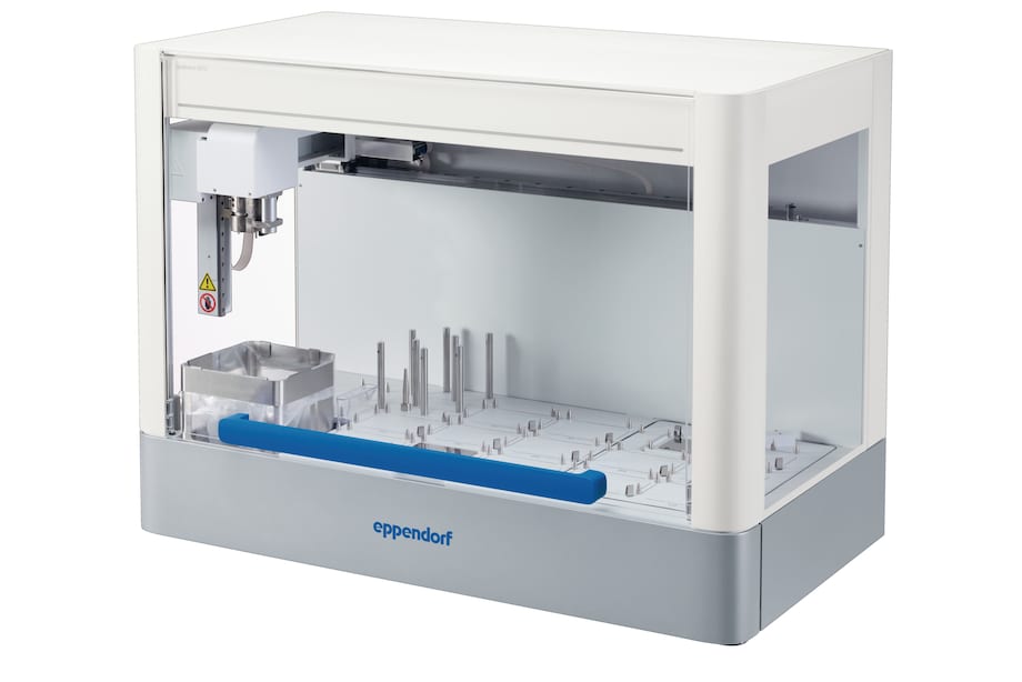 epMotion 5075t, empty epMotion 5075t liquid handler with empty deck