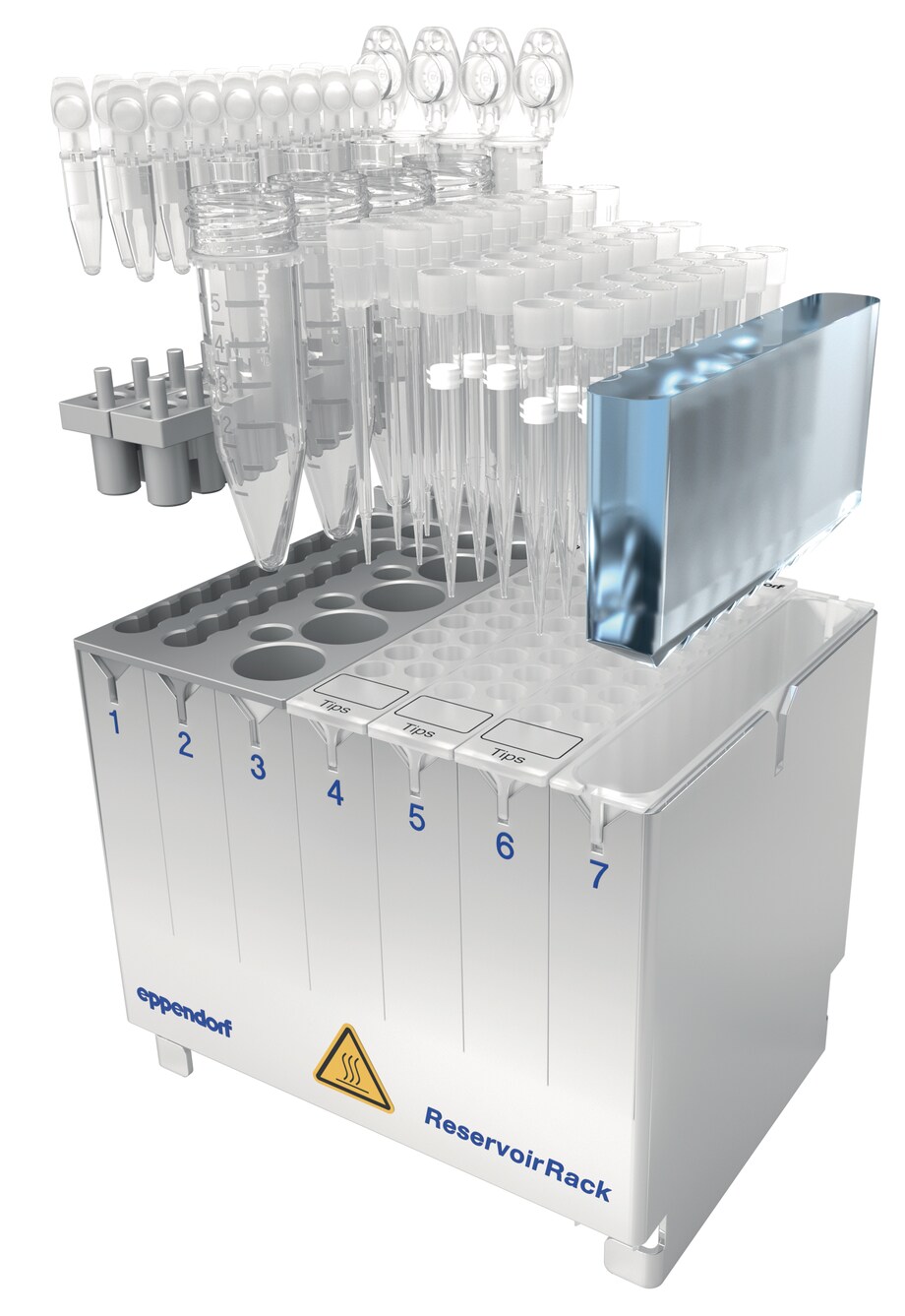 epMotion 5073m NGS Illustration of tubes in the epMotion 5073m NGS reservoir rak module NGS for storage of NGS reagents
