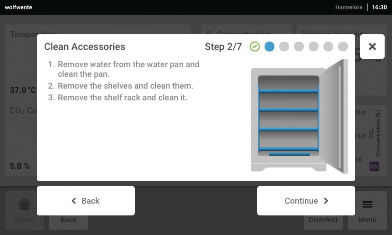 Step-by-step instructions for standardized incubator cleaning Standardized cleaning of your cell culture incubator CellXpert® C170i is made easy with an illustrated step-by-step guide