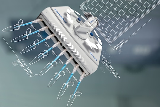 Move It_REG_ adjustable tip spacing multi-channel pipettes are the ideal dispensing tool when switching vessel formats