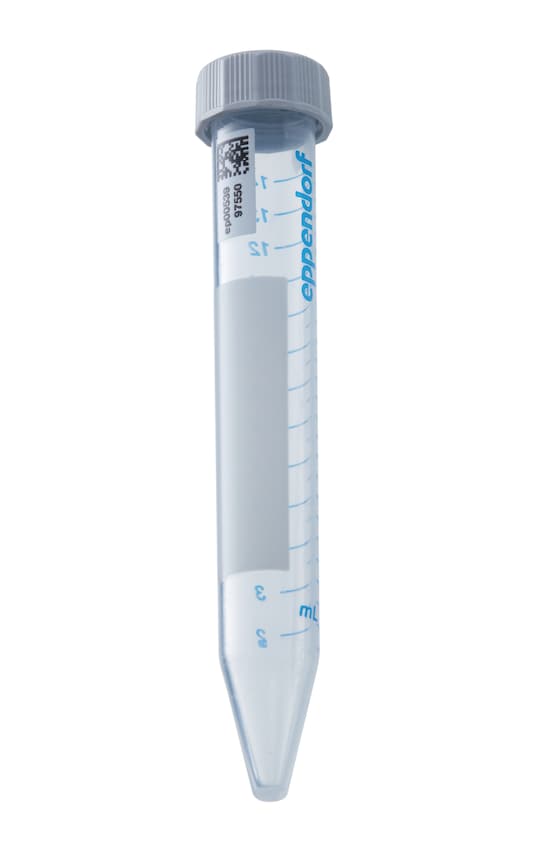 15 mL conical tube with Eppendorf SafeCode barcode label to ensure safe sample identification