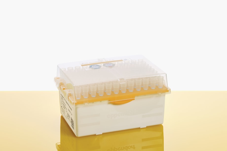 epTIPS BioBased sterile Reload 300µL orange, yellow background