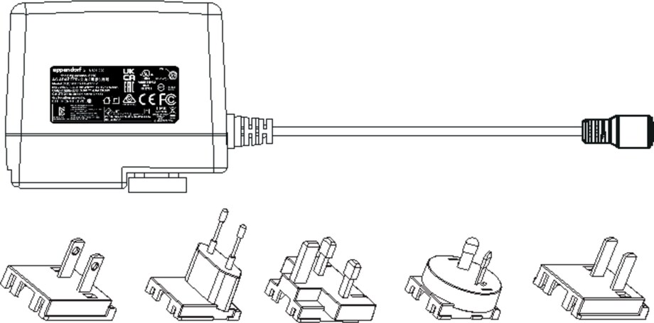 Power supply with plug adapters for Eppendorf Pipette Carousel 2