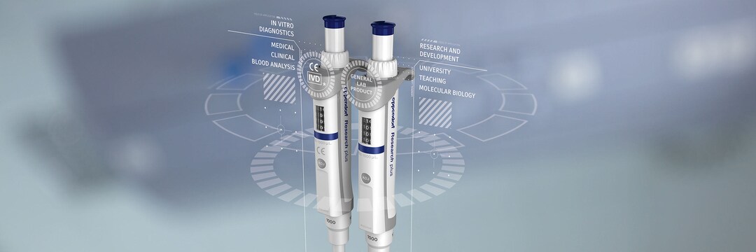 An Easy Choice GLP and IVD version of the Research plus pipette side by side compared with infographic elements