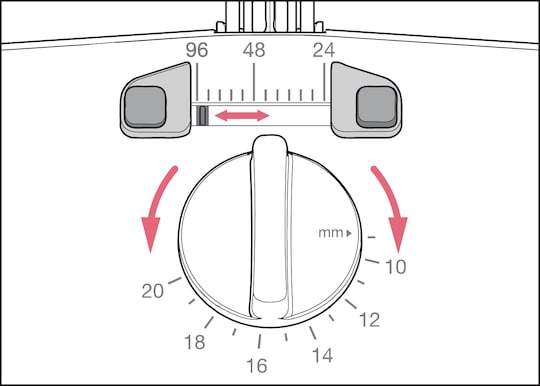 Adjustment knob for setting the tip distance with adjustable tip spacing pipette