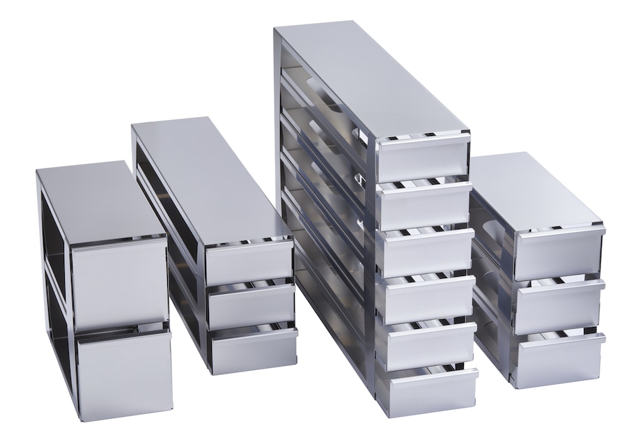 Eppendorf freezer racks: Comfortable sample storage Eppendorf ULT Freezer racks for safe and comfortable sample storage at -80°C, drawer and side-access racks