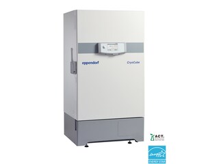 Eppendorf CryoCube<sup>&reg;</sup>_F740hi ULT freezer with ENERGY STAR<sup>&reg;</sup> certification logo and ACT certification by My Green Lab