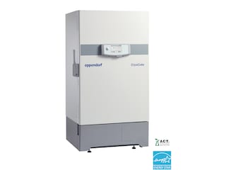 Eppendorf CryoCube<sup>&reg;</sup>_F740hi ULT freezer with ENERGY STAR<sup>&reg;</sup> certification logo and ACT certification by My Green Lab