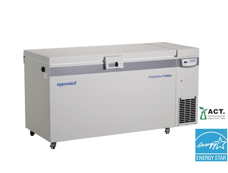 Eppendorf CryoCube<sup><sup>&reg;</sup></sup>_FC660h chest ULT freezer with ENERGY STAR<sup><sup>&reg;</sup></sup> certification logo and ACT certification by My Green Lab