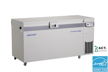 Eppendorf CryoCube<sup><sup>&reg;</sup></sup>_FC660h chest ULT freezer with ENERGY STAR<sup><sup>&reg;</sup></sup> certification logo and ACT certification by My Green Lab