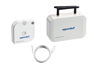 The entire VisioNize sense monitoring kit is visible including the temperature sensor, the environmental monitoring sensor as well as the gateway router.