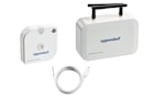 The entire VisioNize sense monitoring kit is visible including the temperature sensor, the environmental monitoring sensor as well as the gateway router.