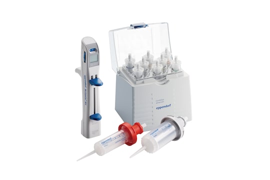 Repeater® M4 multi-dispenser with an assortment of fitting Combitips® advanced positive displacement pipette tips