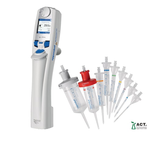 The Multipette_NBSP_E3 multi-dispenser pipette comes with an assortment pack of fitting Combitips_REG_ advanced tips