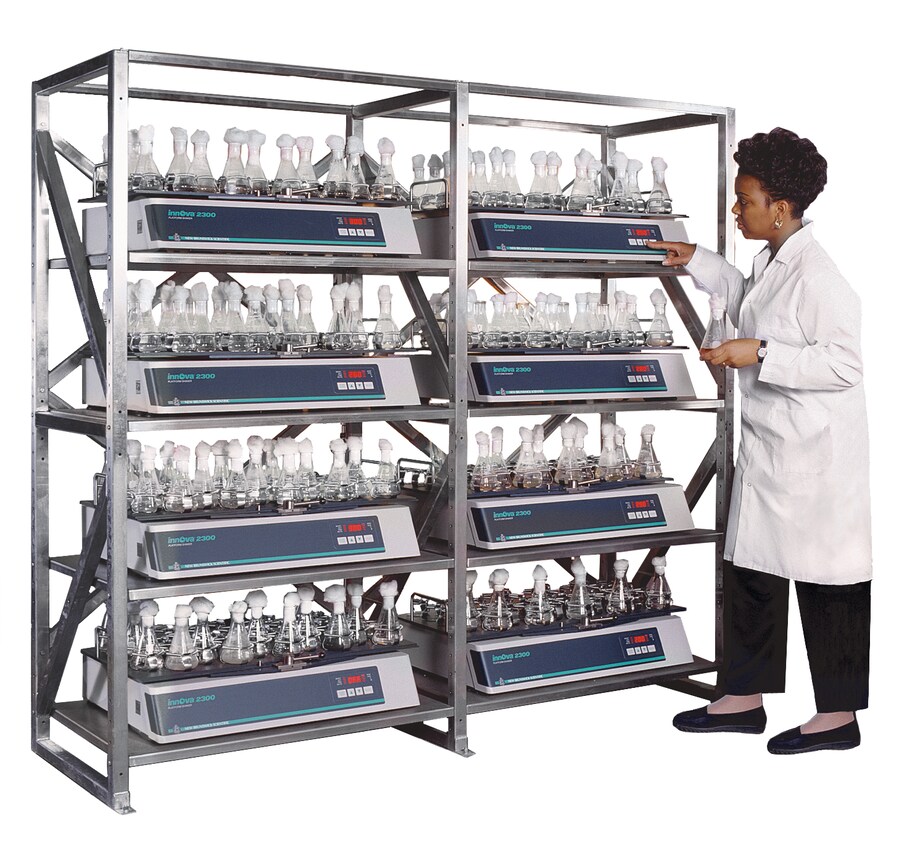 Save lab space – Racking system for up to eight Innova 2300 open air shakers Racking system for Innova_REG_ 2300